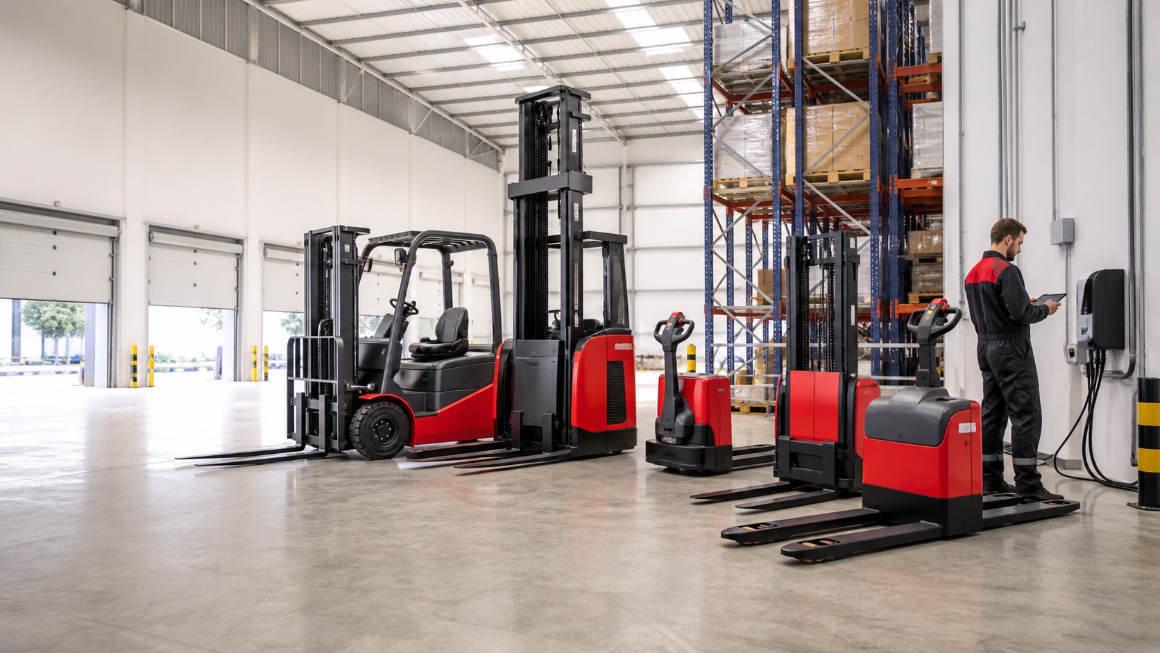 Mixed forklift fleet representing EP Equipment support and wider all-makes capability