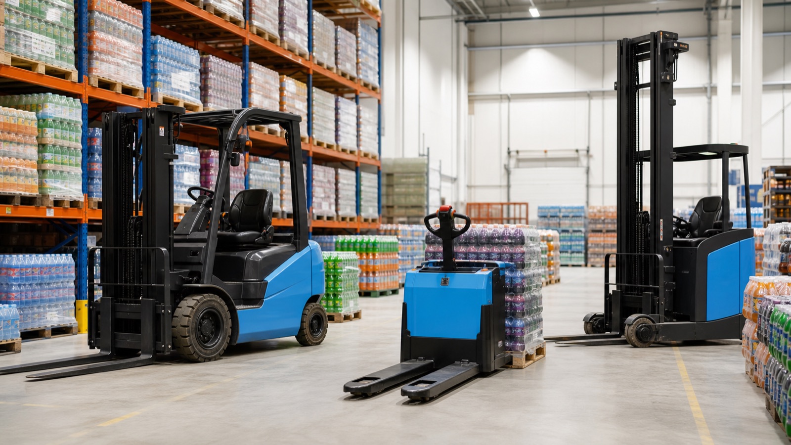 Electric forklift, pallet truck and warehouse truck supporting a food and beverage operation
